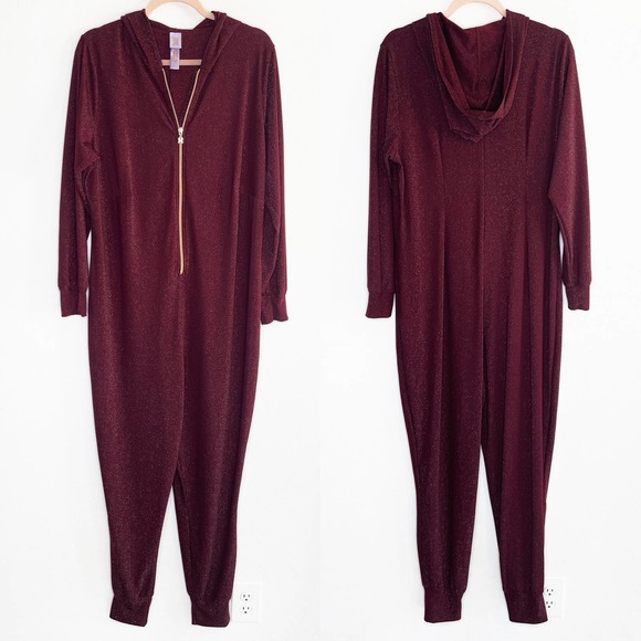Savage x Fenty Sleep & Shine Metallic Red Cocoa Hooded Onesie Jumpsuit 1X - Picture 3 of 14